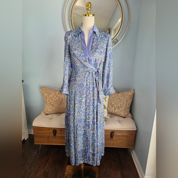 Sandro Purple and Blue Long Sleeve Wrap Sundress - Picture 1 of 7